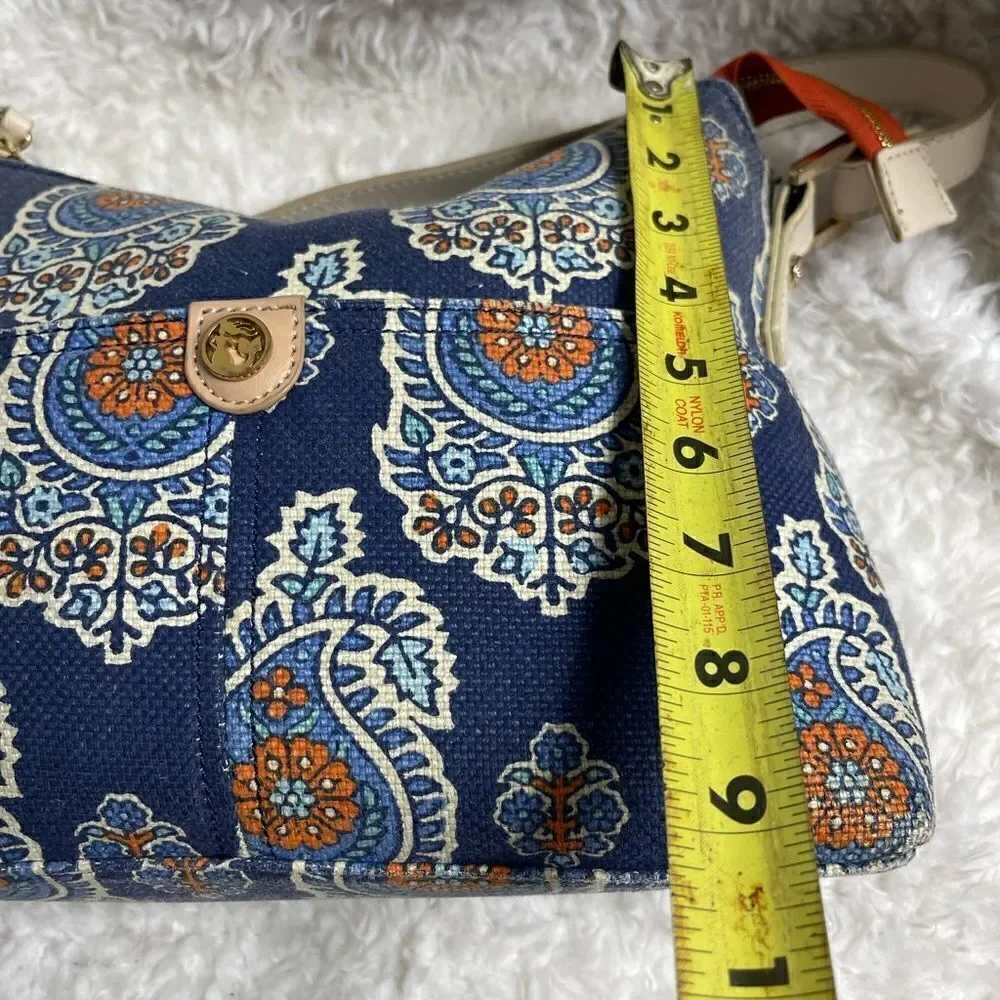 Spartina 449 Blue Bohemian canvas shoulder bag beige strap gold tone hardwares